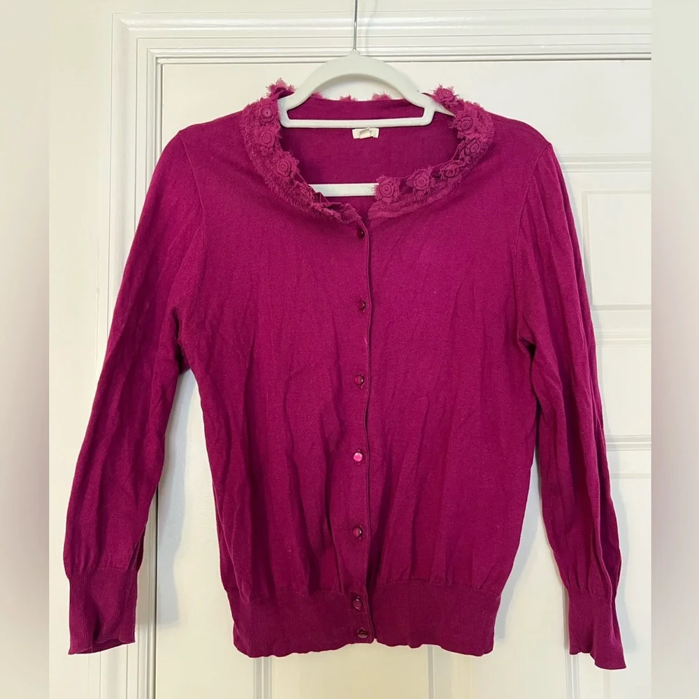 JCrew Raspberry Button Down Cardigan - Picture 4 of 7
